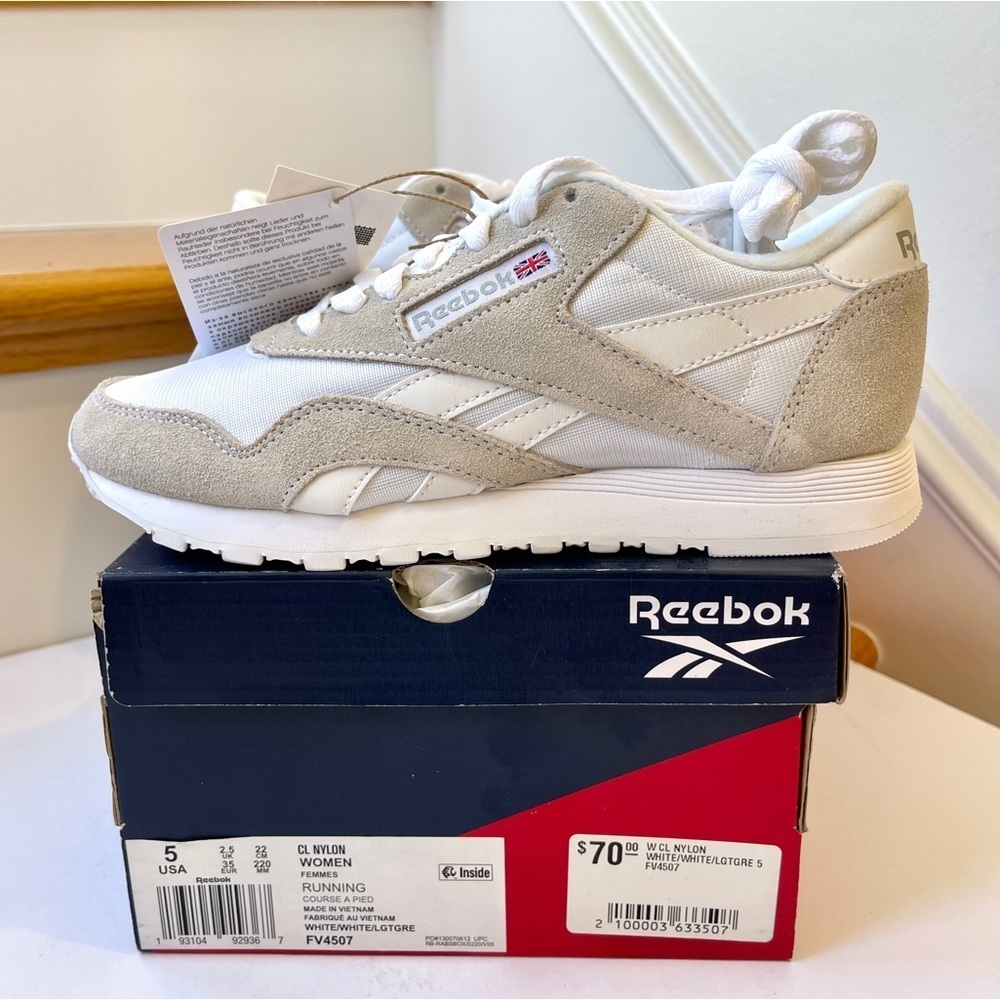 NWT Reebok CL Nylon White Womens Sneakers classic grey shoes